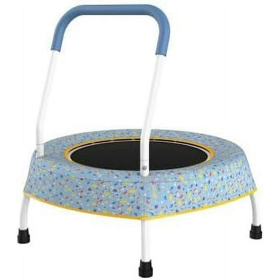 Blue Mini Trampoline for Kids & Toddlers - 55 inch, 110 lbs Capacity, Indoor & Outdoor Use, Fun Toys Included