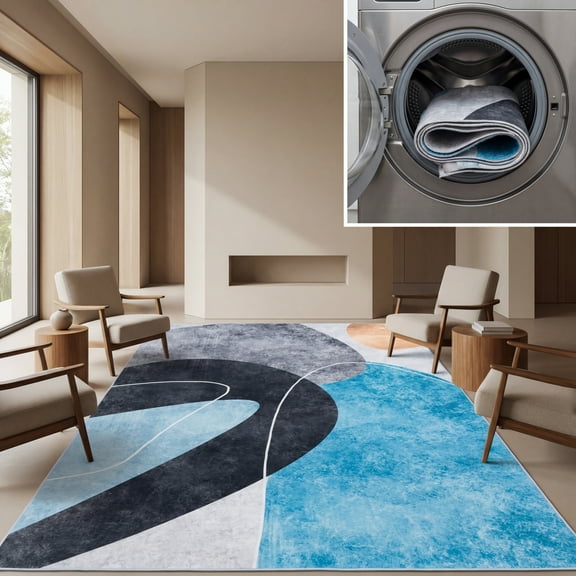 SAFAVIEH Malibu Rhoda Geometric Polyester Machine Washable Area Rug, Dark Gray/Turquoise, 8' x 10'