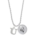 thumbnail image 1 of Delight Jewelry Silvertone Large Initial - U - Silvertone Script Initial Disc - V - Charm Necklace, 20"+3", 1 of 4