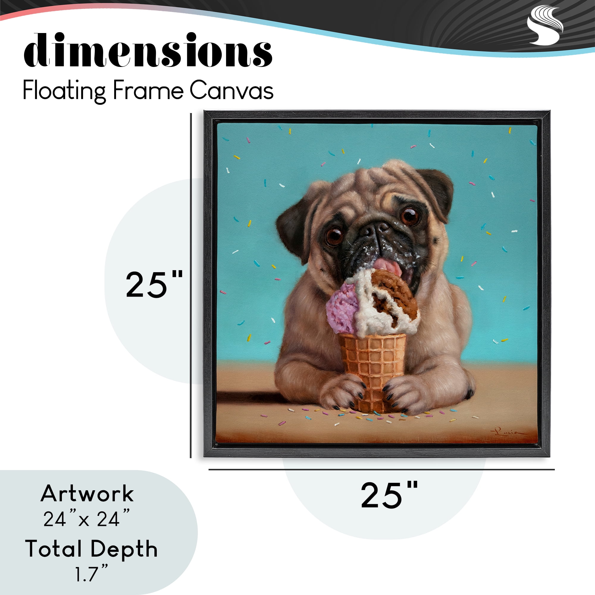 Neapawlitan Ice Cream & Dog Black Framed Floater Canvas Wall Art, design by Lucia Heffernan