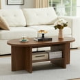 thumbnail image 6 of Wirrytor 43.3” Oval Coffee Table, Farmhouse Coffee Tables for Living Room Small, Fluted Coffee Table with Open Storage Shelf, Wood Center Table for 2-Tier Coffee Table, Walnut, 6 of 8