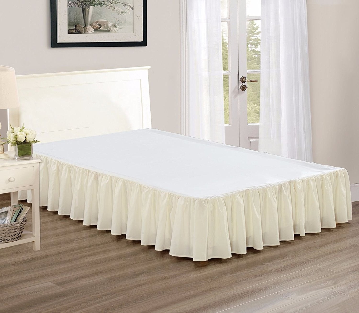Chezmoi Collection Solid Beige Ruffled 15" Drop Bed skirt Dust Ruffle Full 