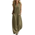 thumbnail image 2 of Linen Jumpsuits for Women Summer Casual Sleeveless V Neck Button Down Wide Leg Boho Jumpsuits, XL, 2 of 5