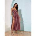 thumbnail image 2 of Women'S Summer Dress Tie Back V Neck Floral Maxi Tropical Long Beach Vacation Side Slit Wine Red XXL, 2 of 7