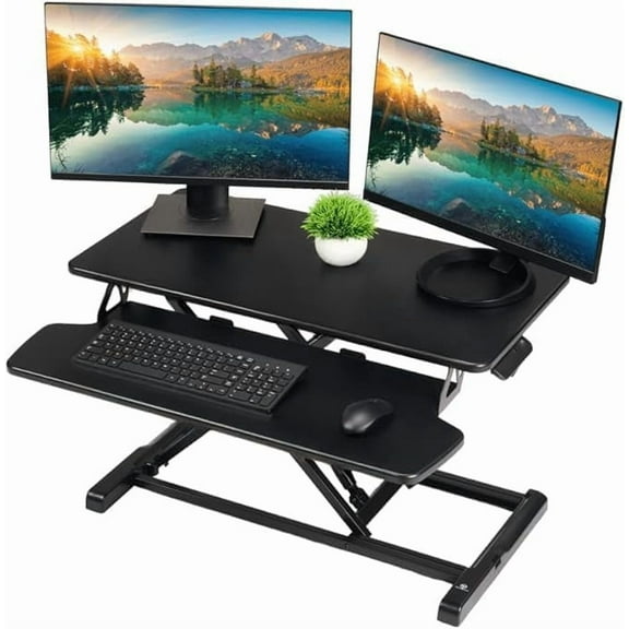 TechOrbits OF-S06-2 Desk Converter-37-inch Height Adjustable, MDF Wood, Sit-to-Stand Rise-X Pro Black, 36"