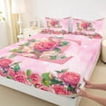 thumbnail image 3 of Homewish Girly Pink Monogrammed E Twin Sheet Sets for Women, Valentines Day Twin Fitted Sheet, Spring Garden Rose Flat Sheet, Lightweight Room Decor, 3-Piece, 3 of 7