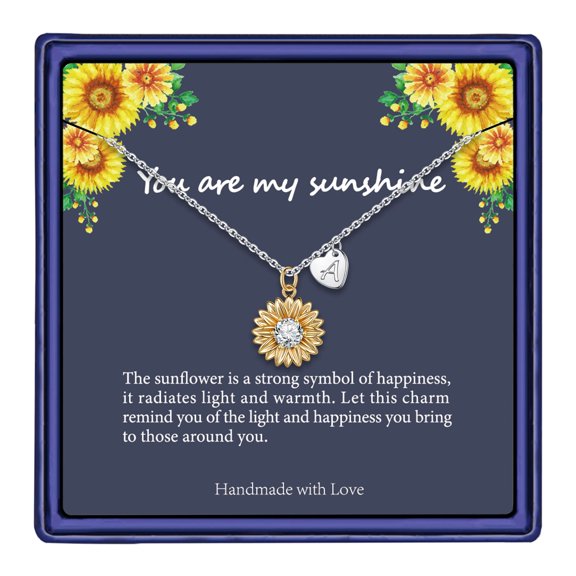 Turandoss Initial Sunflower Necklace for Women Trendy 14k Gold Plated CZ Heart Letter Pendant Jewelry Birthday Teacher Appreciation Mothers Day Graduation Gifts for Her Mom Kids Teen Girls Wife Ideas