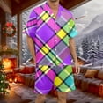 thumbnail image 2 of Yuanlong Mens Pajama Sets Color Plaid Shorts And Short Sleeve Lapel Collar Shirts 2-Piece Sleepwear Home Comfort Nightwear, 2 of 4