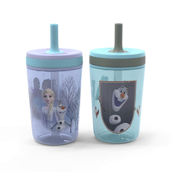 Zak Designs Disney Frozen II Movie Kelso Juego de vasos, tapa de rosca a prueba de fugas con pajita, hecho de plástico duradero y silicona, paquete perfecto para niños (Frozen 2 Olaf, 15 oz, sin BPA,