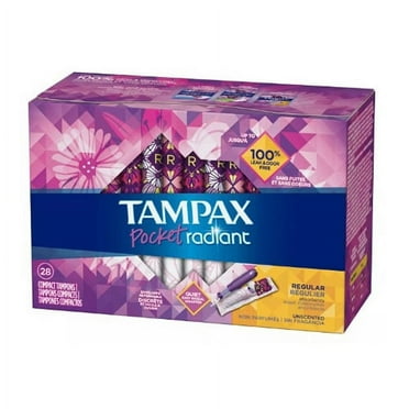 Tampons with Pocket Radiant Regular Absorbency Unscented Compact Plastic by Tampax, 28 Ea