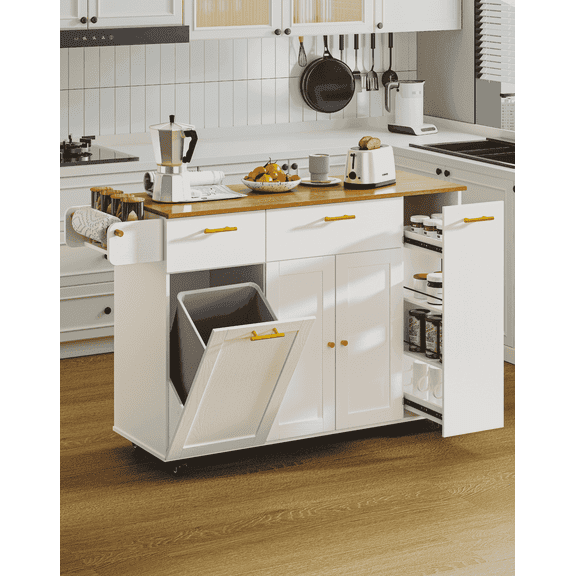 EVOKEDEN 55" Kitchen Island w/ Storage & Drawers, Side Tissue Holder and Hooks White