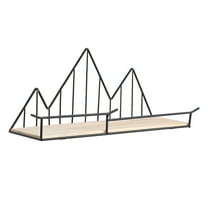 1pc Wall Mount Shelf Wrought Iron Wooden Partition Board Shelf for Kitchen Bathroom (Black)