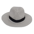 thumbnail image 4 of Wide Brim Straw Fedora Sun Hat with Black Band Lightweight Packable Summer Panama Hat for UV Protection - Gray, 4 of 5