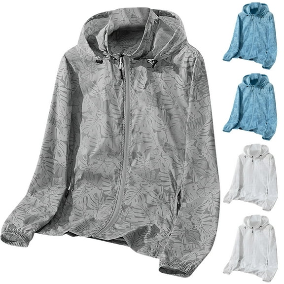 Txeol Hooded Rain Jacket Women Waterproof Sun Protection Quick Dry Outdoor Shirts Hiking Fishing Jacket with Pocket,Gray,L