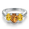 thumbnail image 3 of Gem Stone King 925 Sterling Silver Orange Red Madeira Citrine and Yellow Citrine Filigree Style 3 Stone Ring for Women (2.00 Cttw, Oval 8X6MM and 6X4MM, Size 7), 3 of 6