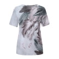 thumbnail image 5 of Pompotops T-Shirts à Manches Courtes pour Femmes, Imprimé Plume, Col Rond, Décontracté, Été, 5 of 5