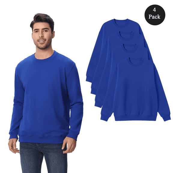 Zfeel Men's Crewneck Sweatshirt, Long Sleeve Pullover Fleece Casual Sweater, Royal, 4-Pack, S
