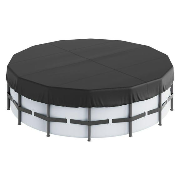18 Ft Round Pool Cover, Solar Covers for Above Ground Pools, Safety Pool Cover with Drawstring Design, 420D Oxford Fabric Summer Pool Cover, Waterproof and Dustproof, Black