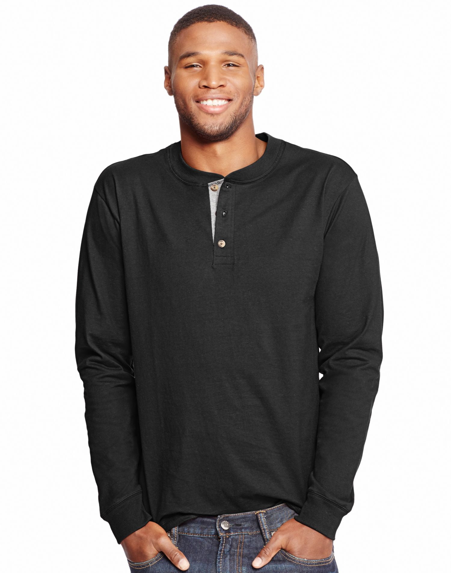 Hanes Mens Beefy-T Long-Sleeve Henley 