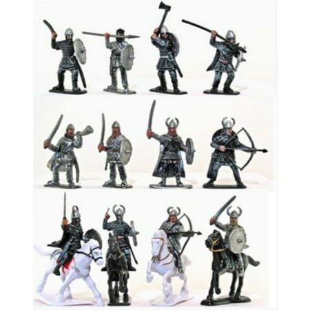 Plastic Toy Soldiers Medieval Vikings Painted Figure Set No.1 1/32 Scale 16 Pieces with Horses and Weapons! Marx Type Army Men Figures by