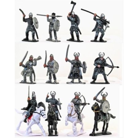 1 6 Scale Figures - Plastic Toy Soldiers Medieval Vikings Painted Figure Set No.1 1/32 Scale 16 Pieces with Horses and Weapons! Marx Type Army Men Figures by Sunjade