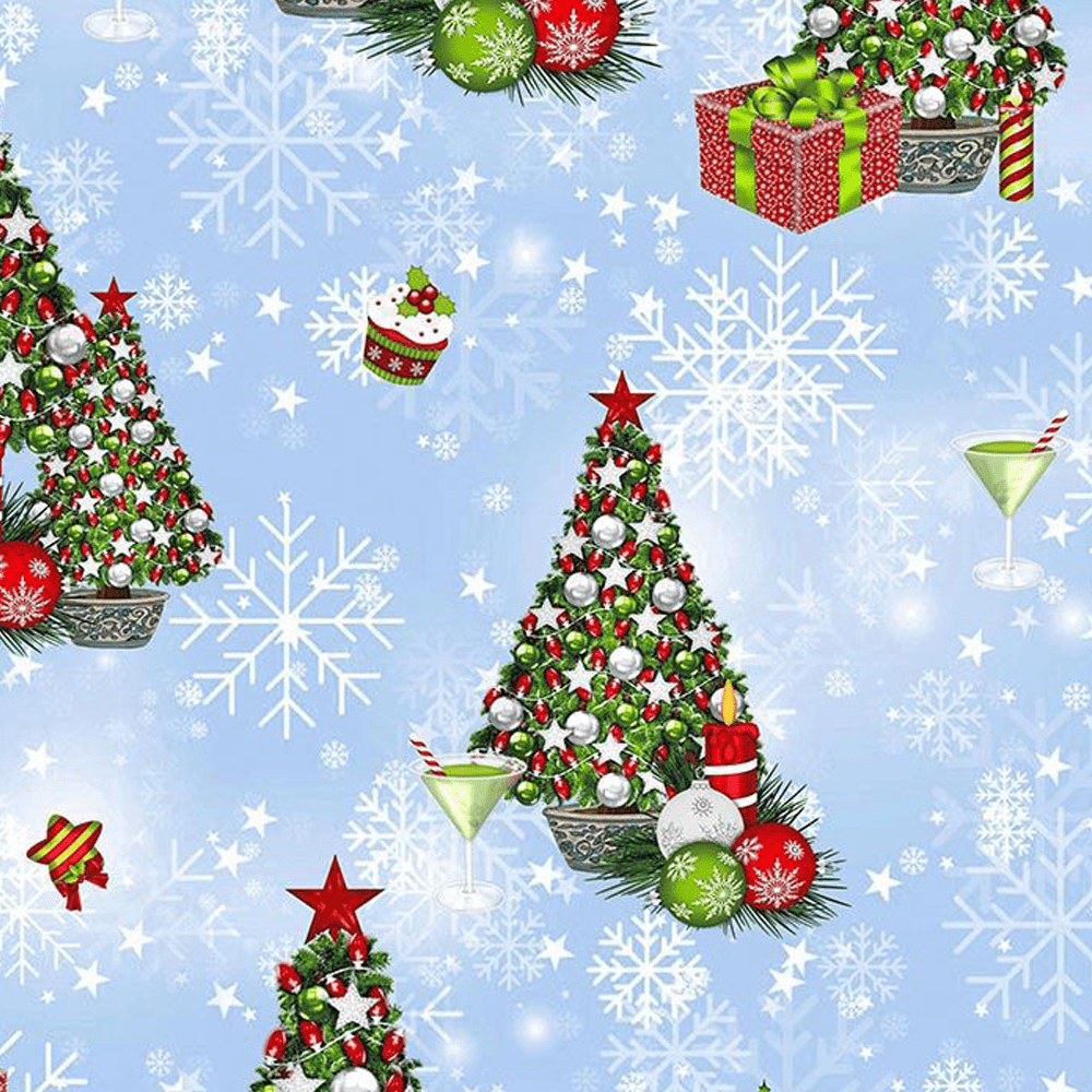 FREE SHIPPING!!! Martinis at Christmas Pattern Printed 100% Cotton Quilting Fabric, DIY Projects by the Yard (Blue, Green, Red)