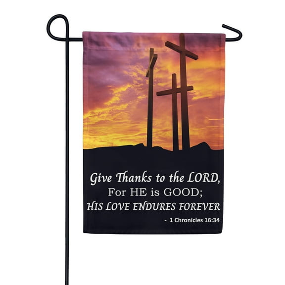 America Forever Bible Verse Garden Flag - 12.5 x 18 inch - 1 Chronicles 16:34 Give Thanks To The Lord - Christian Quotes Double Sided Religious Outdoor Yard Decorative Inspirational Flag