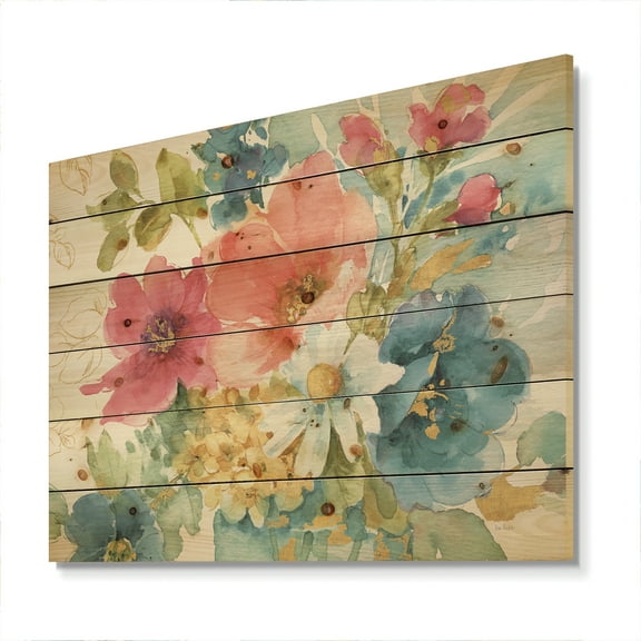 Designart 'My Abstract French Garden' Farmhouse Print on Natural Pine Wood