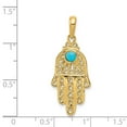 thumbnail image 5 of Auriga Fine Jewelry 14K Yellow Gold Turquoise Filigree Chamseh Pendant for Women (L- 35 mm, W- 15 mm), 5 of 5