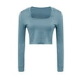 thumbnail image 2 of WNEGSTG Long Sleeve Shirts for Women Leisure Sexy Tight Elastic Solid T Shirt Top Blue, 2 of 5