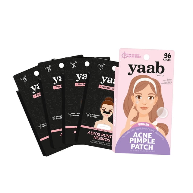 Yaab Beauty -Set Anti acné mujer con 36 pzs pimple patch + 24 pzas parche nariz carbón activado