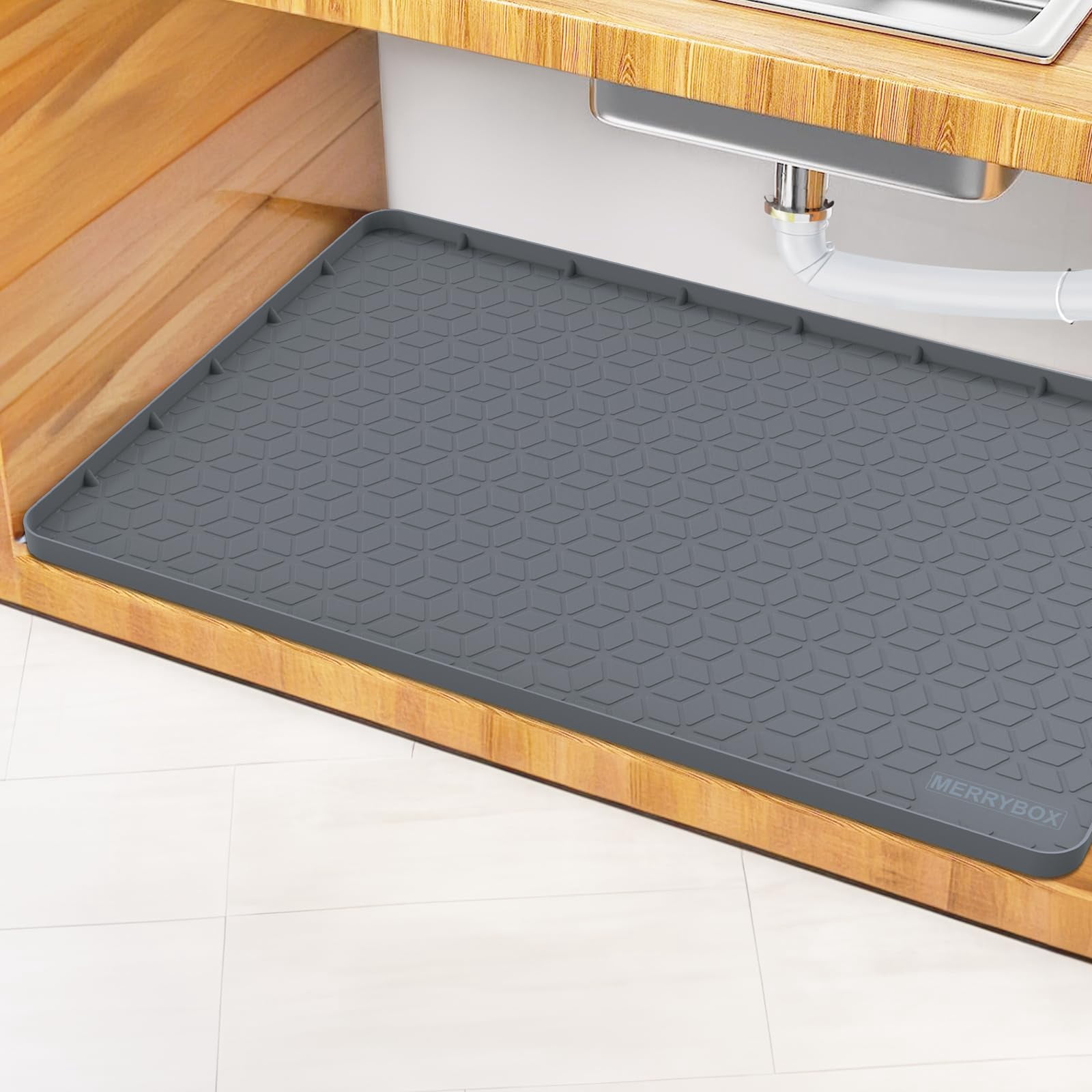 Under Sink Mat for [34" x 22" ] Cabinet, Silicone Under Sink Liner, Kitchen Cabinet Liner Holds Over 2.2 Gallons, Cabinet Protector, Under Sink Tray for Drips, Leaks, Spills