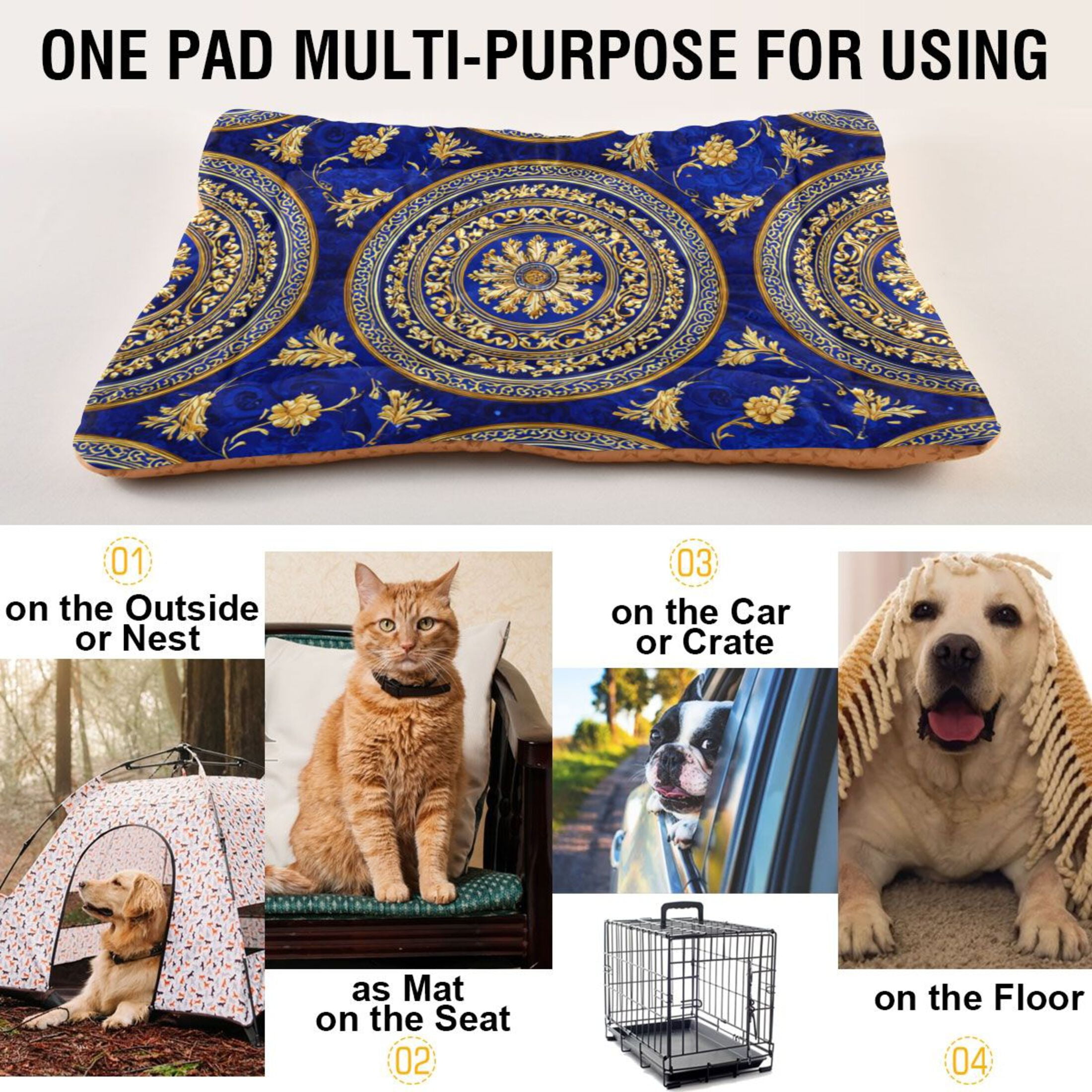 Cozy Mat Pet Bed Indoor Outdoor Warm Soft For Cat Dog Puppy(S/M) Royal Blue Background