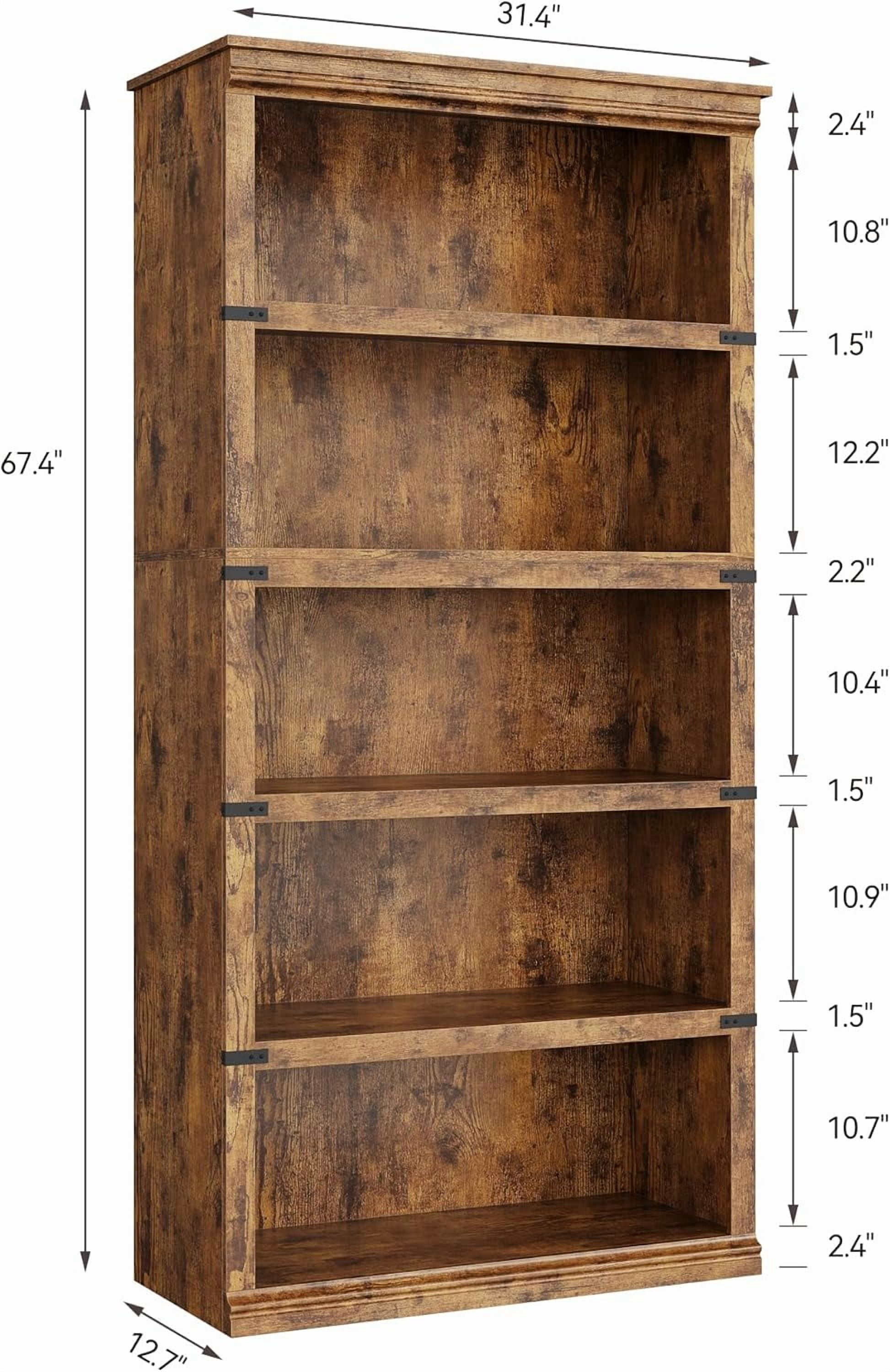 M optimized 5 Tier Bookcase, Farmhouse Book shelf with Storage Open Bookshelves, 31.4"x12.7"x67.4" Wooden 5 Shelf Bookcase Home Decor Furniture for Home Office Living Room Bedroom