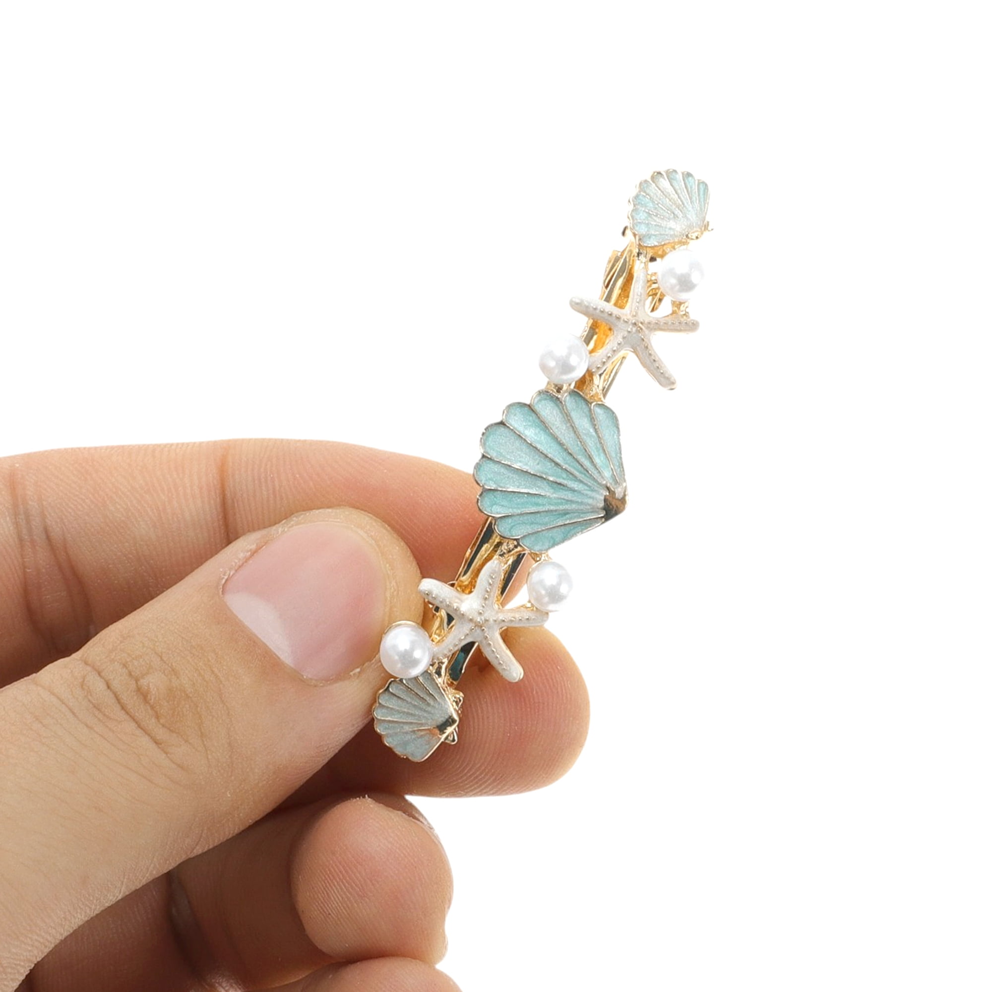 Unique Bargains Shell Starfish French Barrette Hair Clips for Home and Styling Blue