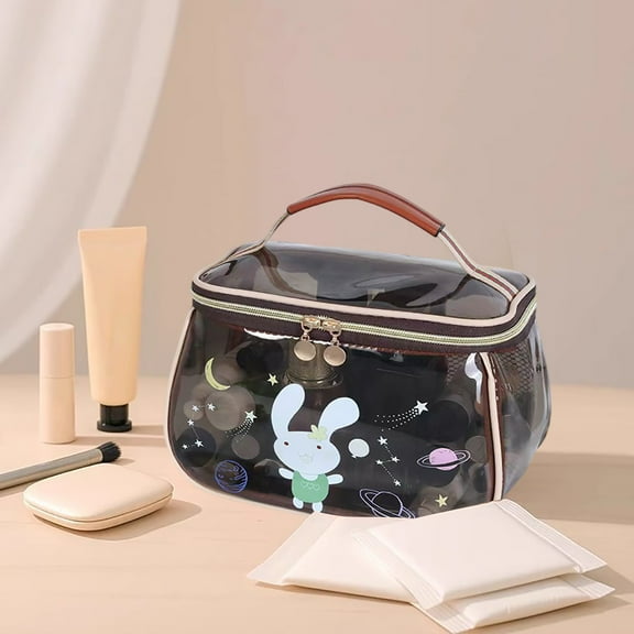 Retro Vanity Bag Large Capacity Makeup Organizer for Women Transparent Toiletry Bag Portable Storage Travel Cosmetic Bag