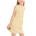 thumbnail image 4 of Taqqpue Dresses for Girl Summer Solid Color Crew Neck Sleeveless Dress Casual Loose Beach Tank Dress Knee Length Sundress with Pockets 4-14Y, 4 of 8