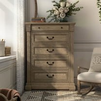 Furniture of America Quenai Modern 5-Drawer Solid Wood Adult Vertical Dresser, Weathered Gray
