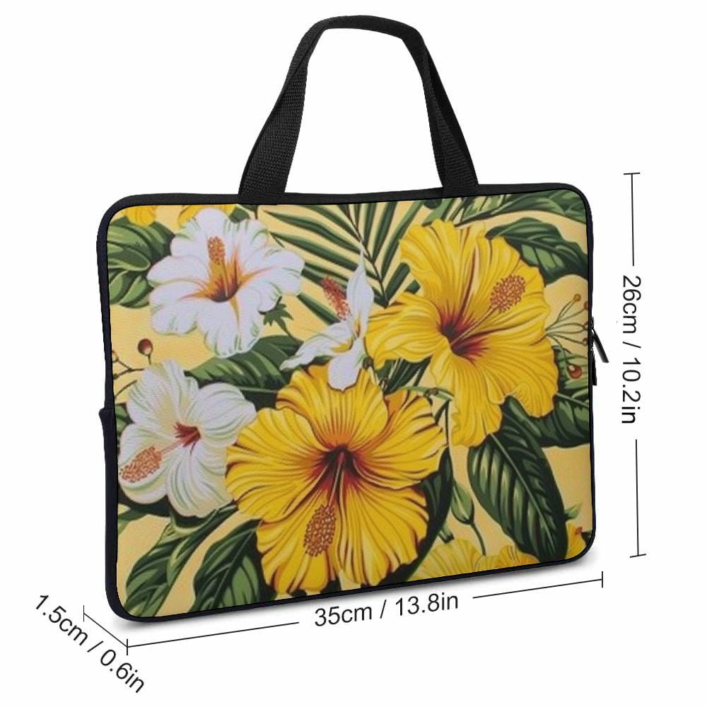 JRXY Flowers Yellow Green Laptop Bag Diving Fabric Soft Carrying Travel Case Computer Protective Handle Case 13inch