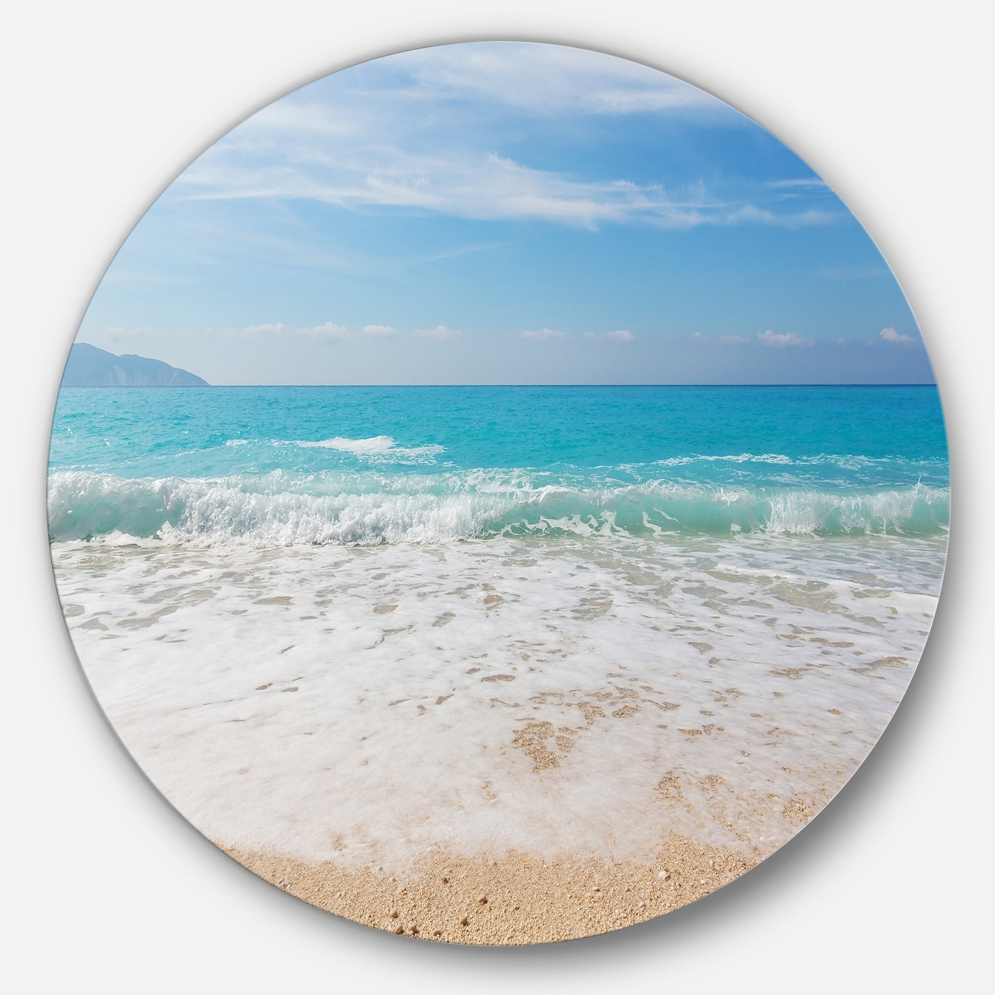 Designart Blue Sea Waves Kissing Sandy Beach Seashore Round Metal Wall Art Disc of 23 inch 23 H x 23 W x 1 D 1P Green Designart Blue Sea Waves Kissing Sandy Beach Seashore Round Metal Wall Art Disc of 23 inch 23 H x 23 W x 1 D 1P Green