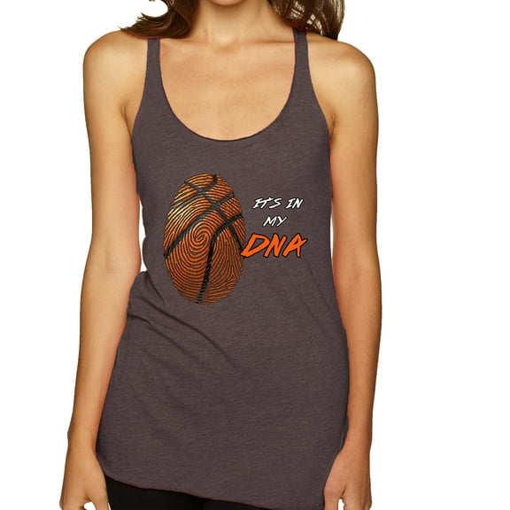 Wild Bobby, Basketball Fingerprint It's In My DNA, Sports, Women Tri-Blend Racerback Tank Top, Brown, Small