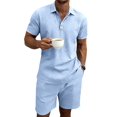 thumbnail image 2 of Men 2 Piece Outfits Casual Top and Pants Sets Light Blue XXXL, 2 of 10