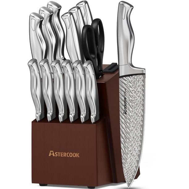 Juego de cuchillos Astercook de 15 piezas con bloque de acero inoxidable alemán