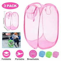 NewHome 3Pcs Pop-Up Laundry Hampers Foldable Mesh Hamper Clothes Laundry Basket Bins w/ Handles for Storage Kids Room College Dorm Travel Use