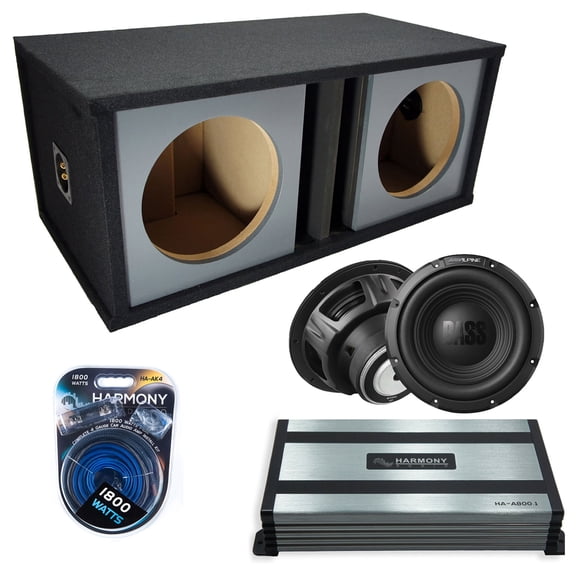 Harmony Audio Alpine fits Slot Baffle W10S4 Dual 10" Subwoofer 500W Ported Sub Box | HA-A800.1 Amplifier, 4GA Amp Kit