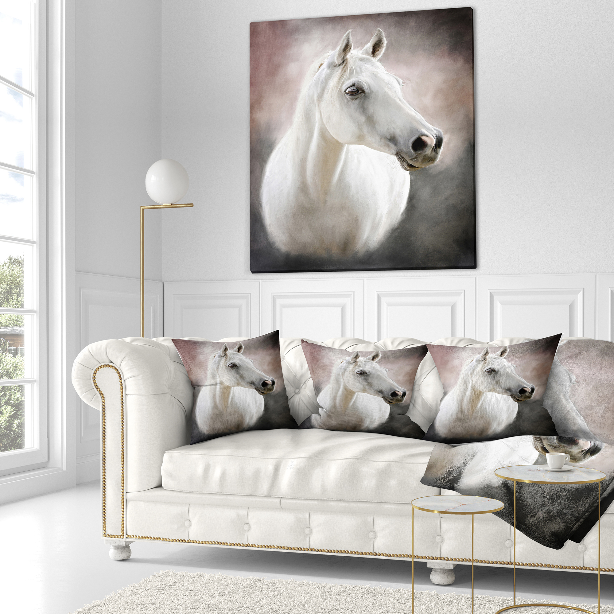 Designart Lovely White Horse - Animal Throw Pillow - 18x18