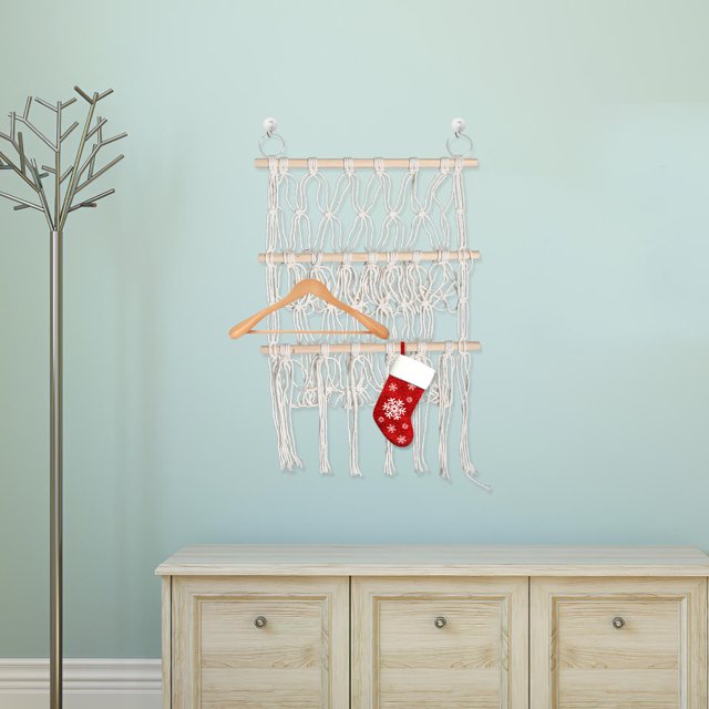 LOLIPPYY Toy Hammock For Stuffed Animals Wooden Rod And Net Organizer Beige 1Set For Storage