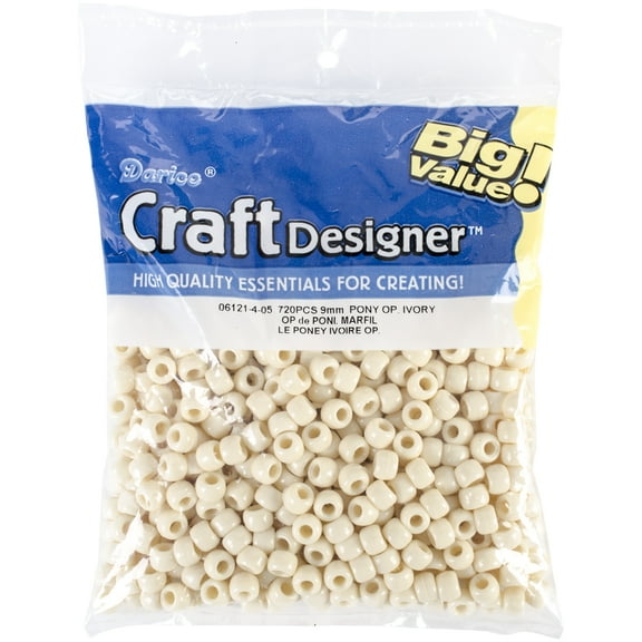 Pony Beads 6mmX9mm 720/Pkg-Opaque Ivory