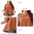thumbnail image 5 of Camisa de manga corta de encaje de verano para mujer, camiseta holgada con dobladillo Irregular, Top informal con cuello redondo, rojo pardusco XXXL, 5 of 5