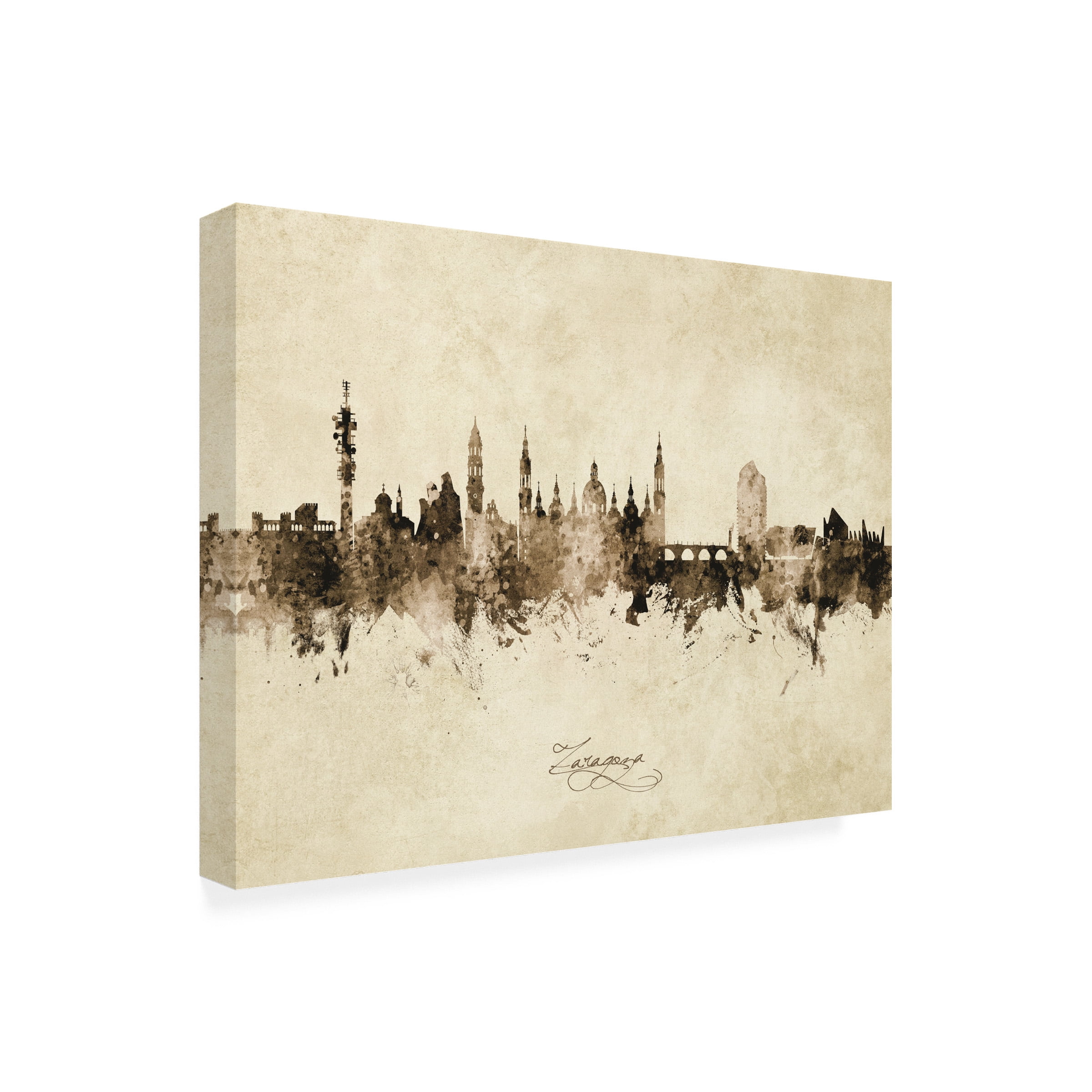 Michael Tompsett 'Zaragoza Spain Skyline Vintage' Canvas Art